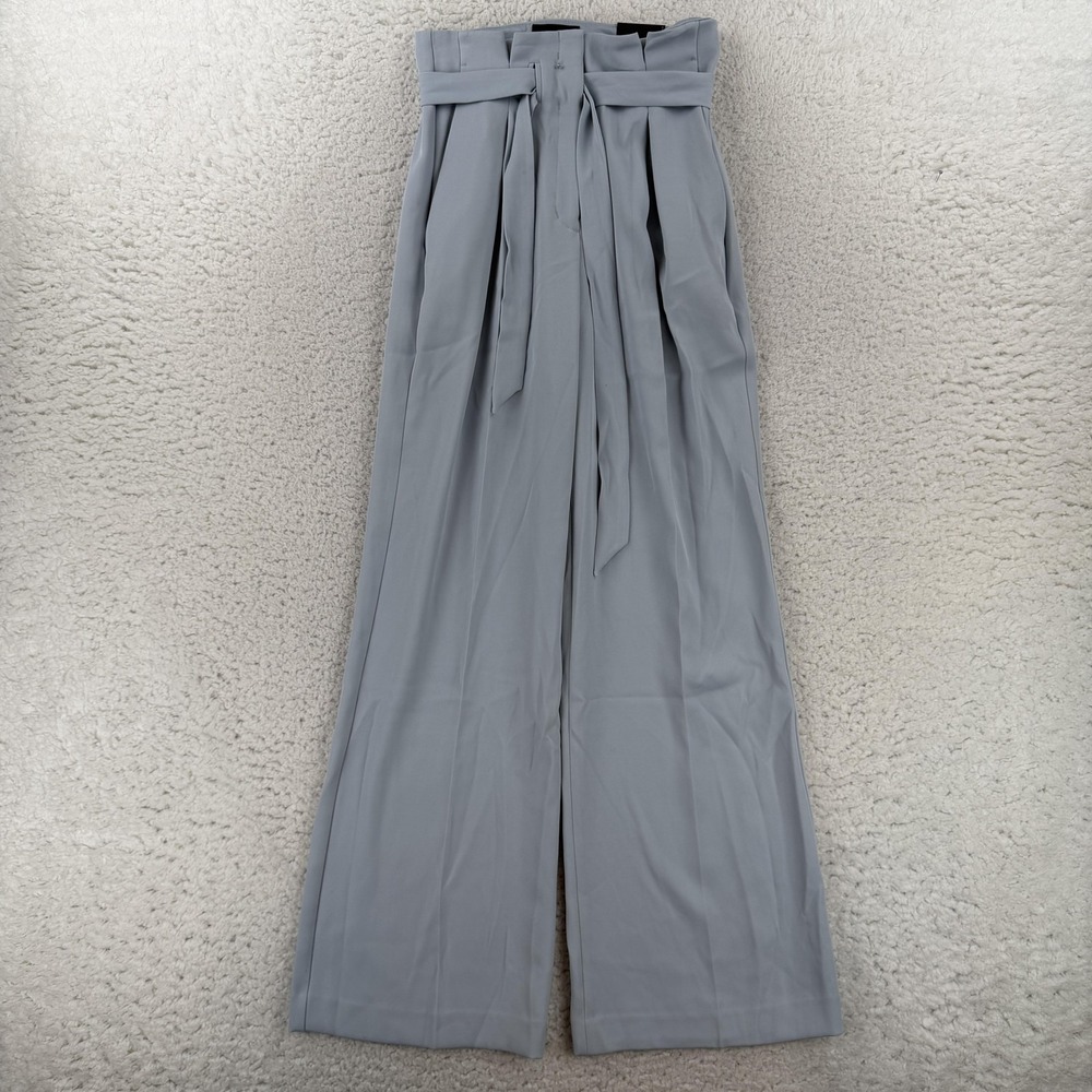 Express Paperbag Pants Womens 4R Blue Wide Leg Super High Rise Belted Twill NWT